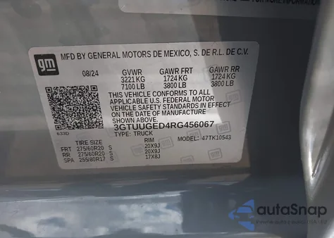 2024 GMC Sierra 1500 4Wd Short Box Denali from USA, damaged, VIN 3GTUUGED4RG456067